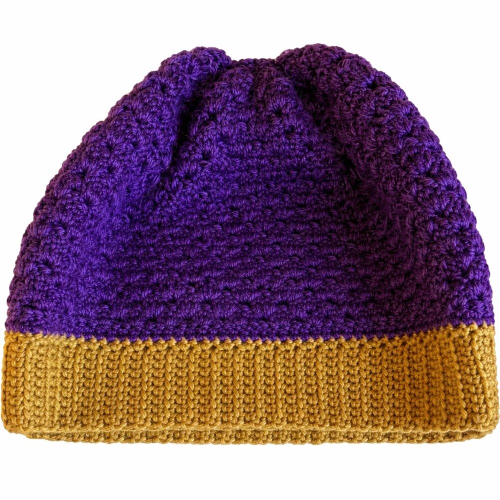 Handmade Crochet Beanie‎ Purple Mustard Cozy Hat